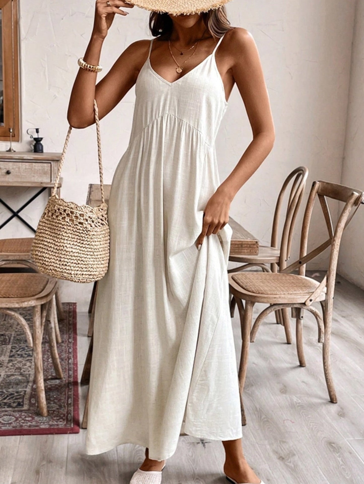 Halter Neck Loose Fit Cotton Linen Blend Dress ??Lightweight & Breathable Summer Dress