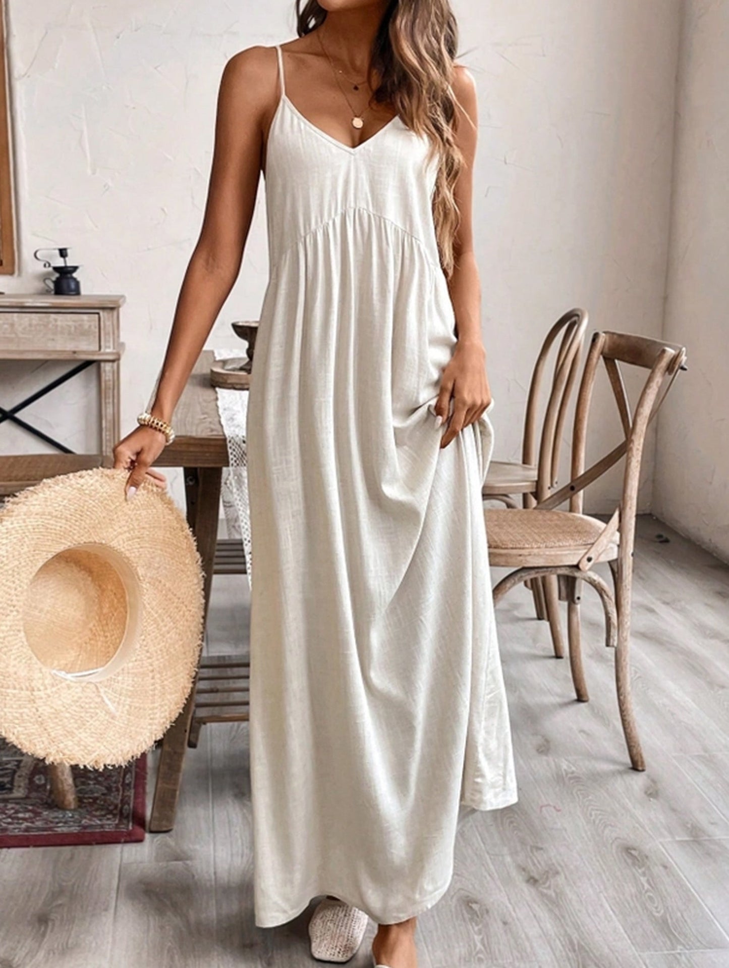Halter Neck Loose Fit Cotton Linen Blend Dress ??Lightweight & Breathable Summer Dress
