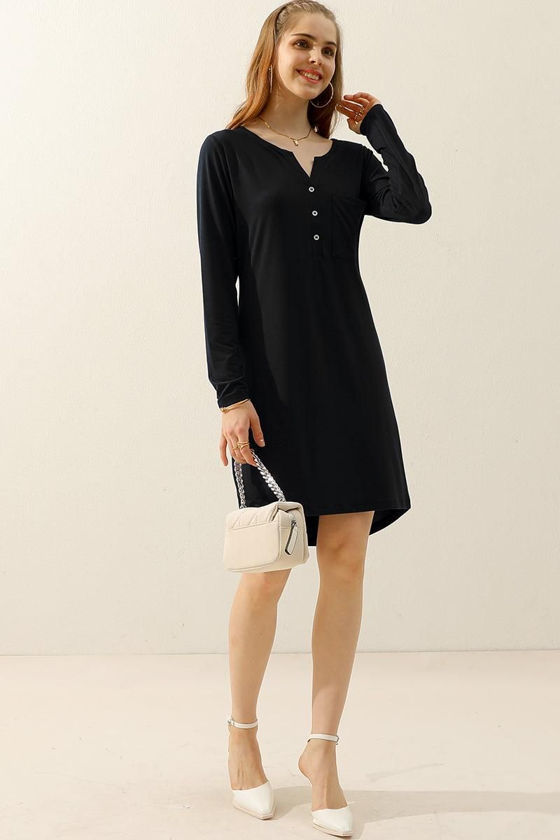 BUTTON DOWN LONG SLEEVE CASAUL MAXI KNEE DRESS - Doublju