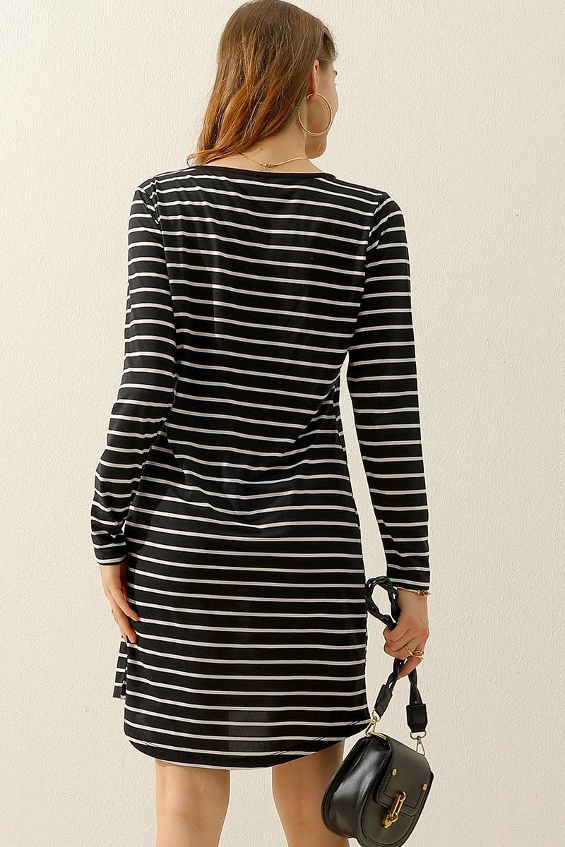 BUTTON DOWN LONG SLEEVE CASAUL MAXI KNEE DRESS - Doublju