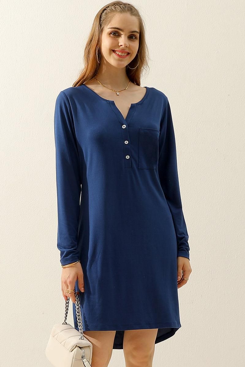 BUTTON DOWN LONG SLEEVE CASAUL MAXI KNEE DRESS - Doublju
