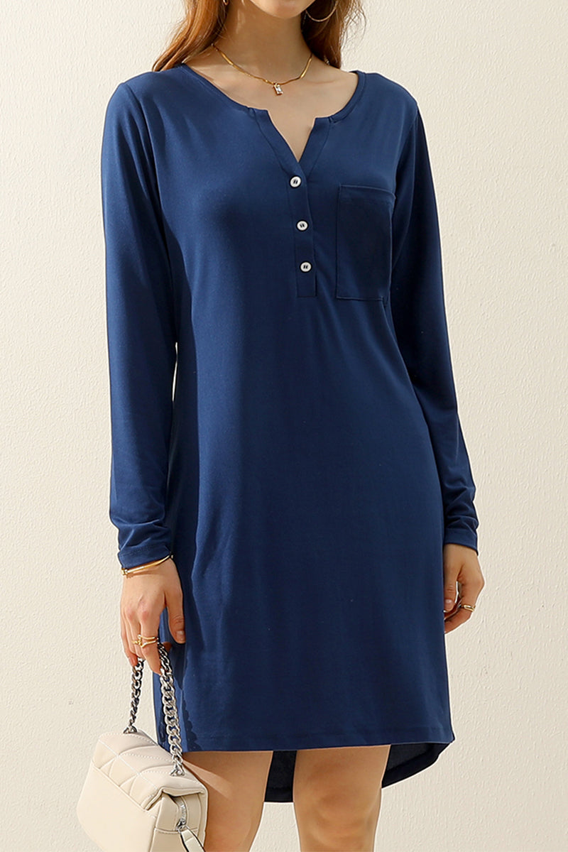 BUTTON DOWN LONG SLEEVE CASAUL MAXI KNEE DRESS