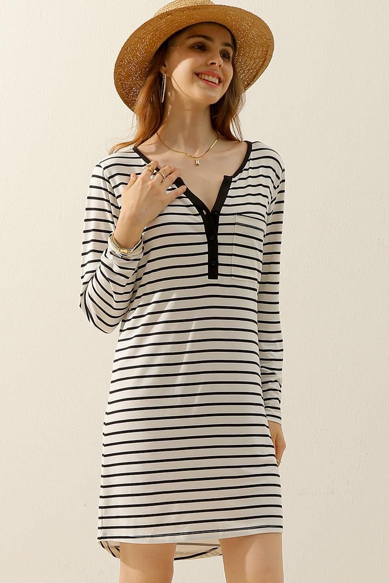 BUTTON DOWN LONG SLEEVE CASAUL MAXI KNEE DRESS - Doublju