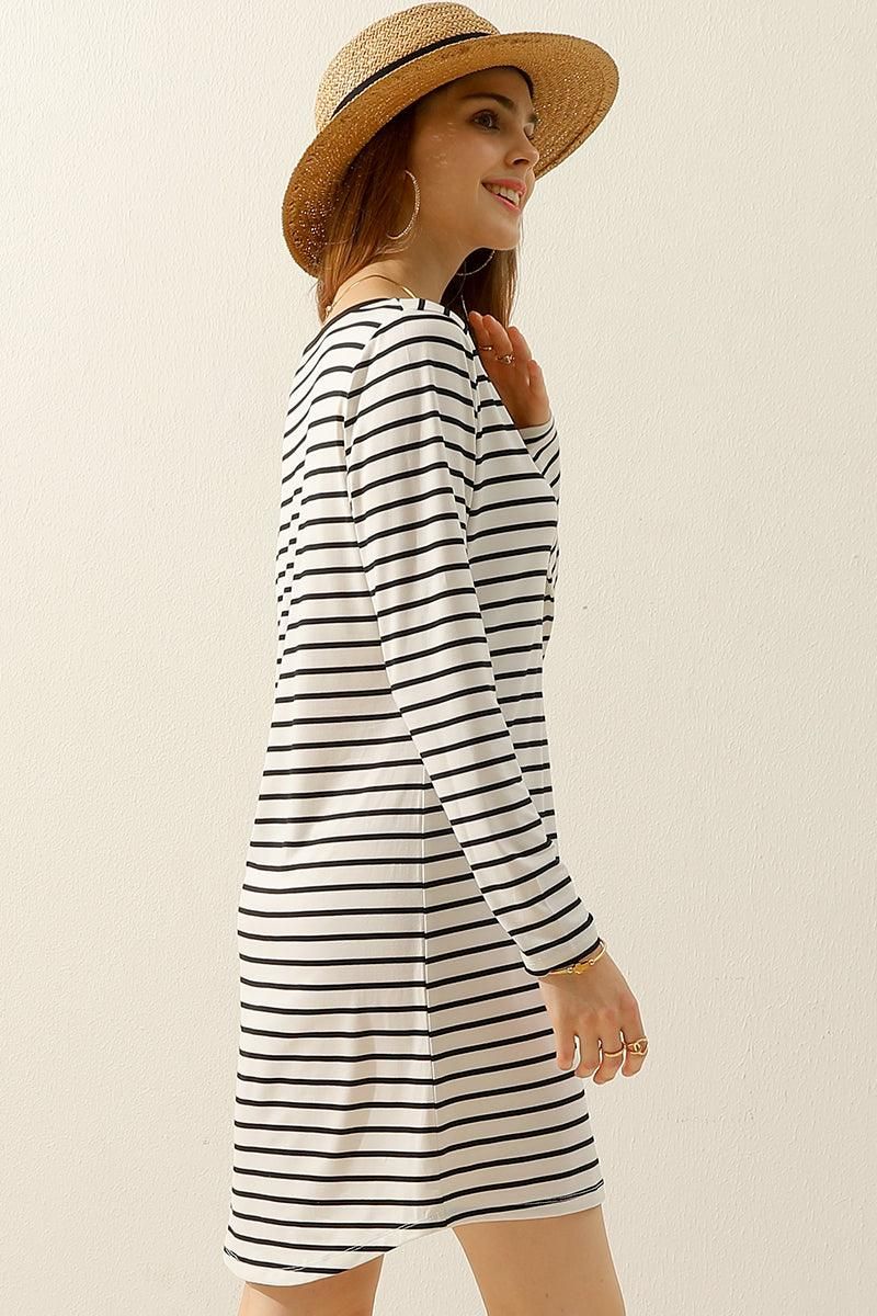 BUTTON DOWN LONG SLEEVE CASAUL MAXI KNEE DRESS - Doublju