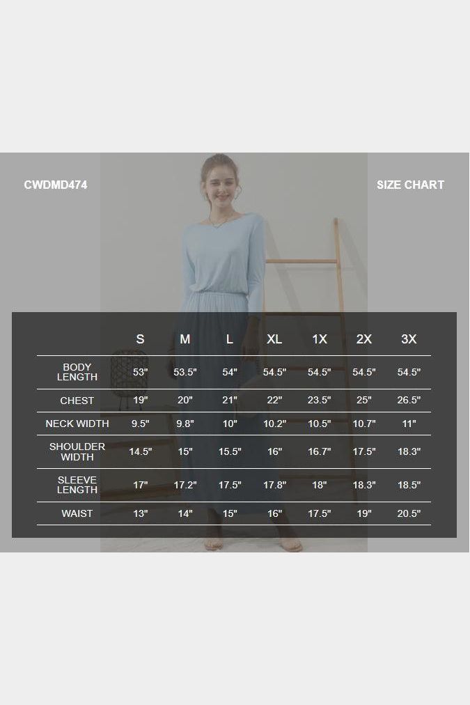 ROUND NECK WAIST BANDED MAIX LONG SOLID DRESS - Doublju