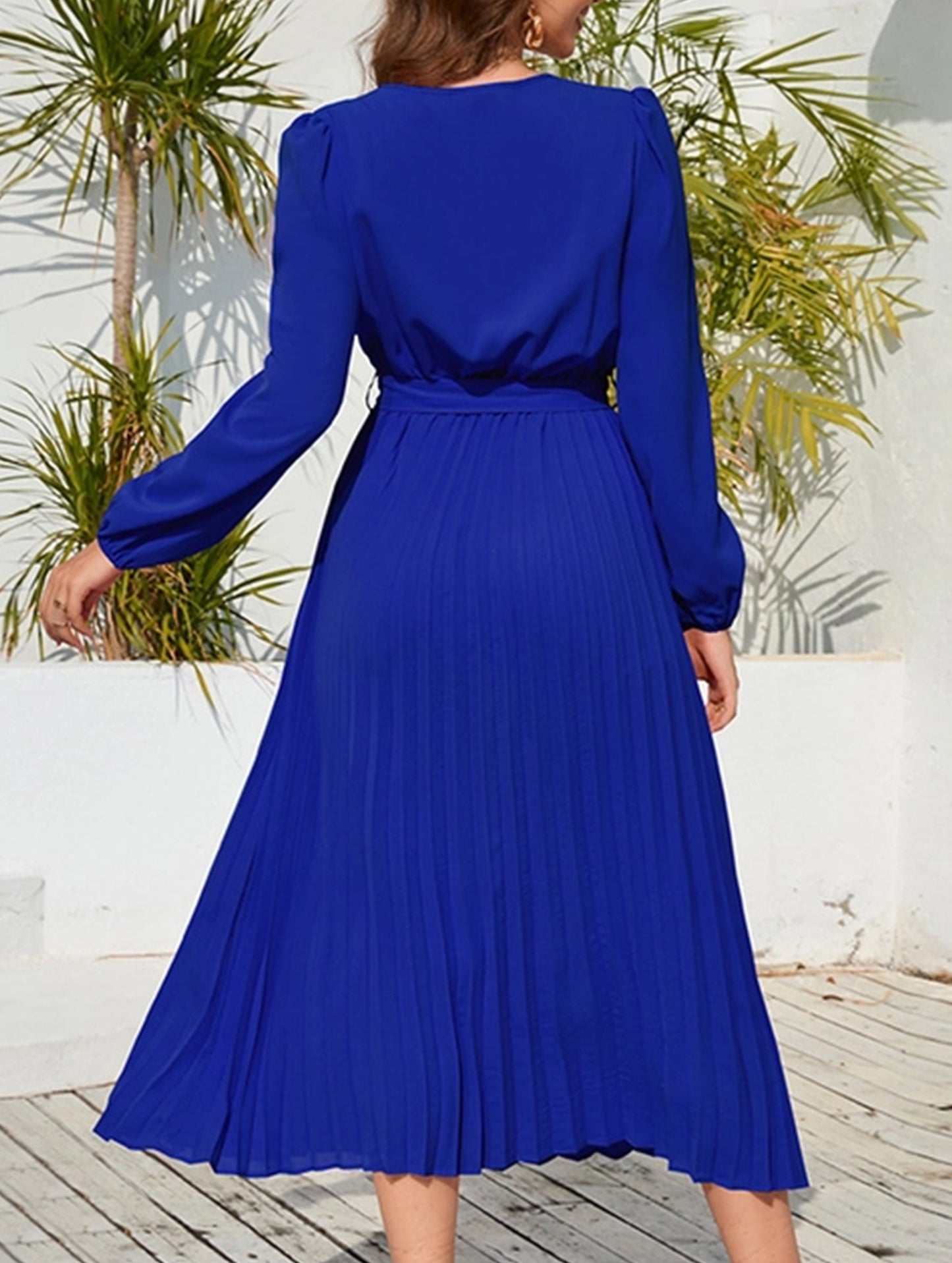 V-Neck Ruffle Pleated Bodycon Dress