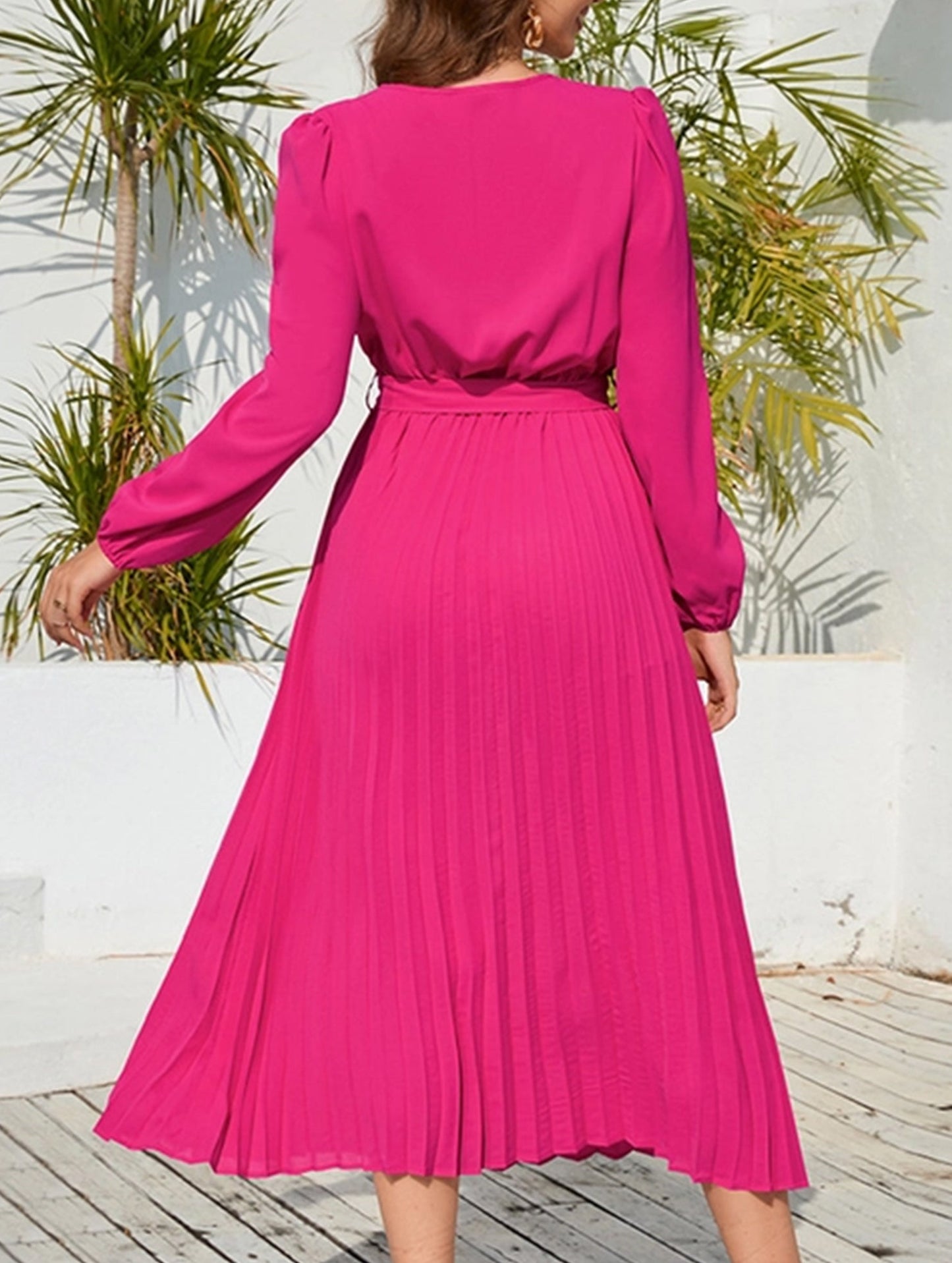 V-Neck Ruffle Pleated Bodycon Dress