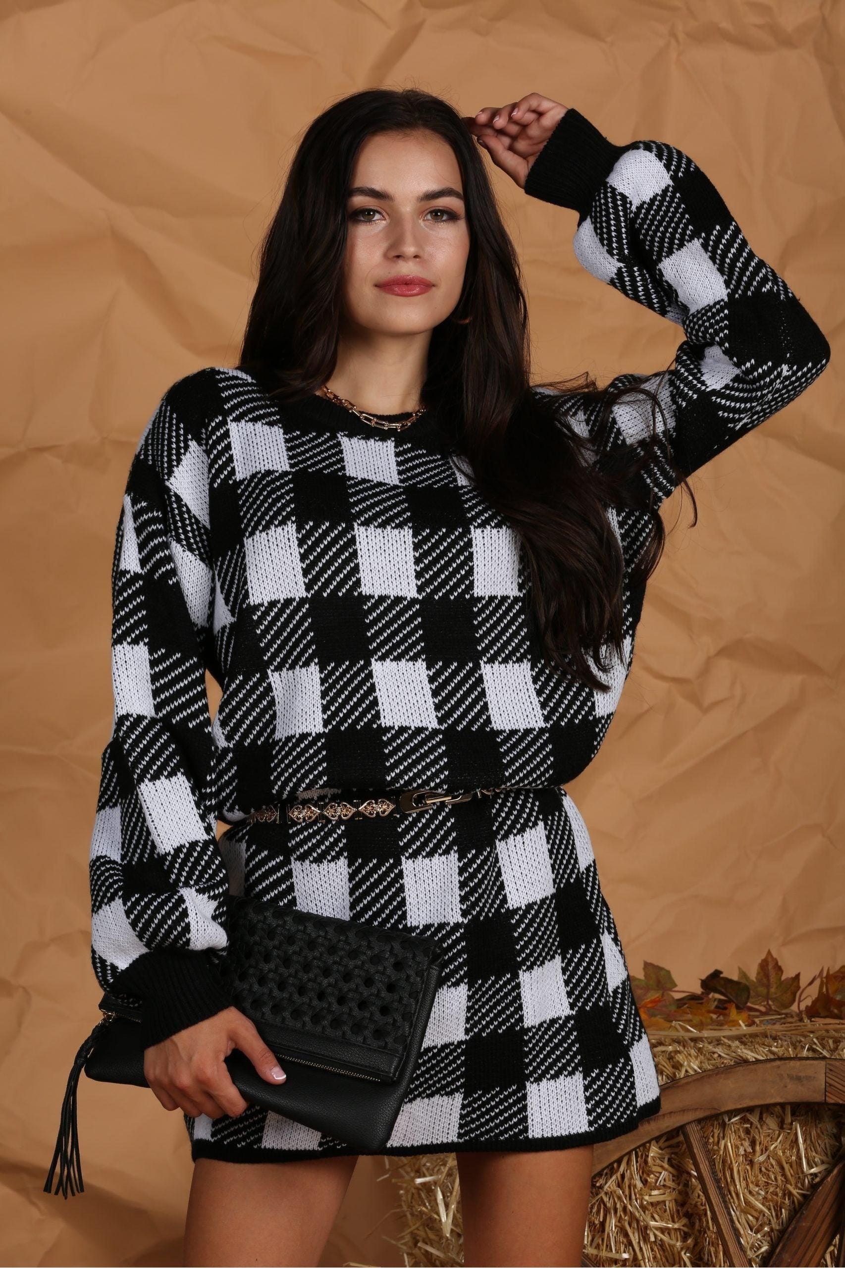 PLAID SWEAT DRESS - Doublju