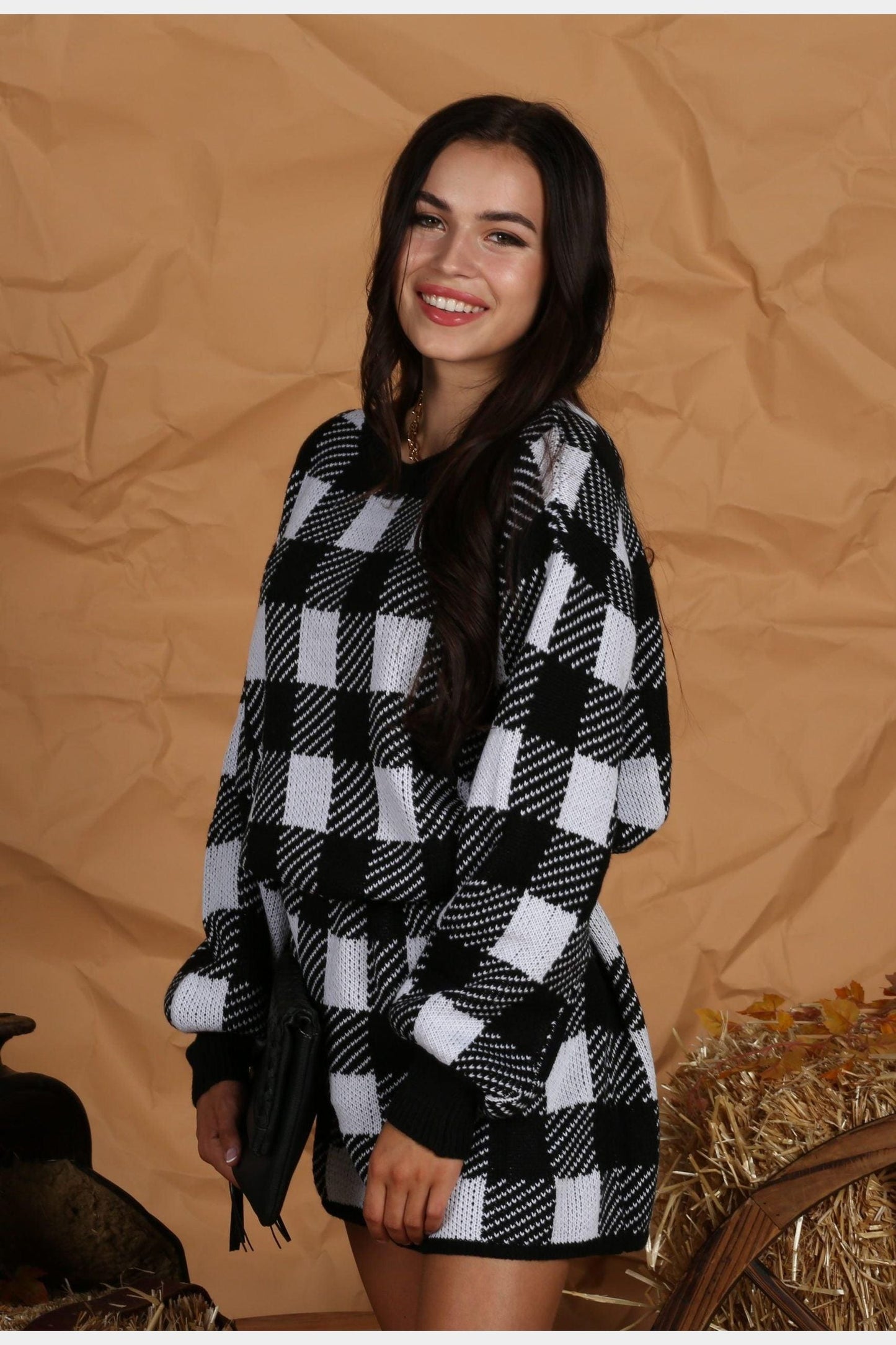PLAID SWEAT DRESS - Doublju