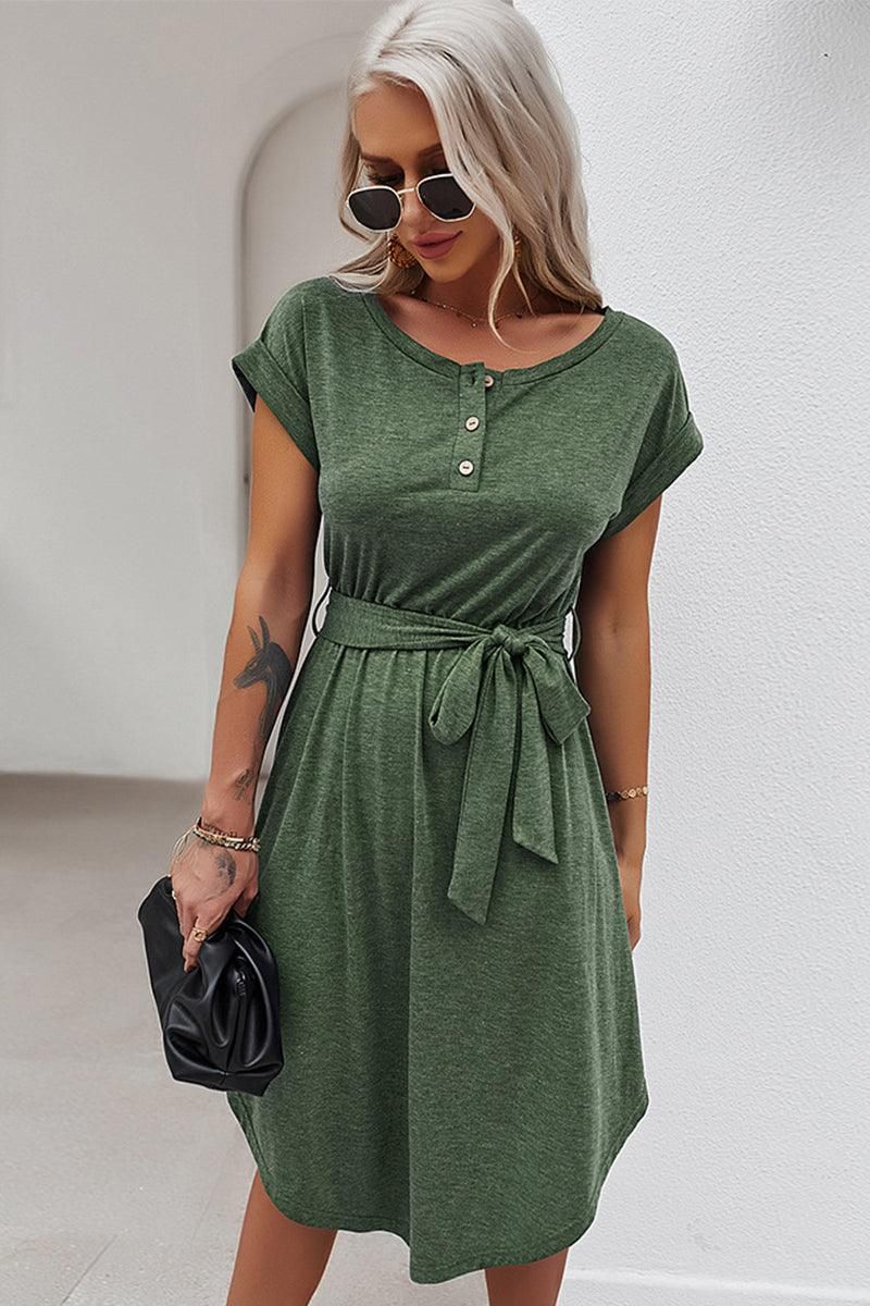 HENLEY NECK DRESS - Doublju