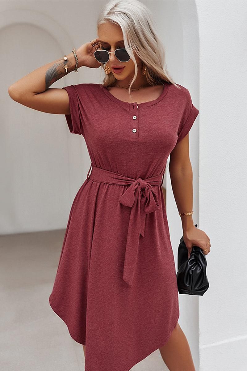 HENLEY NECK DRESS - Doublju
