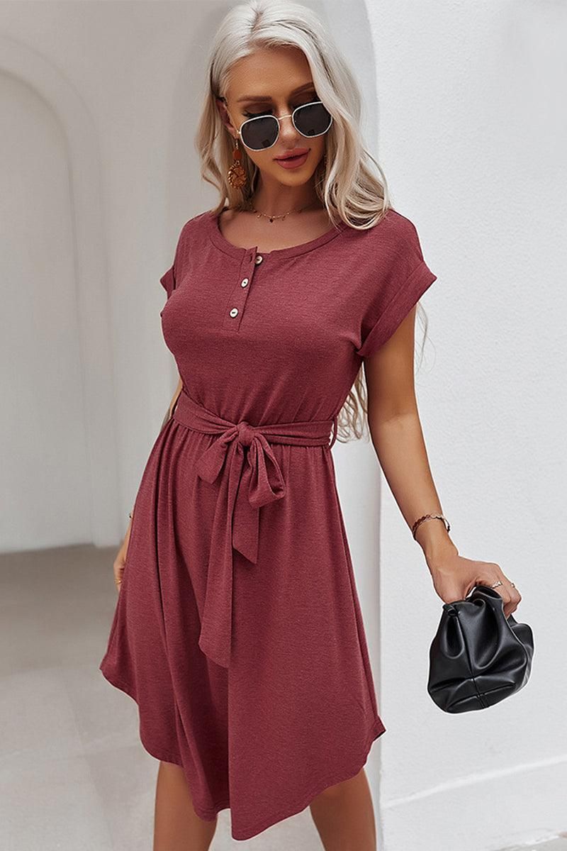 HENLEY NECK DRESS - Doublju