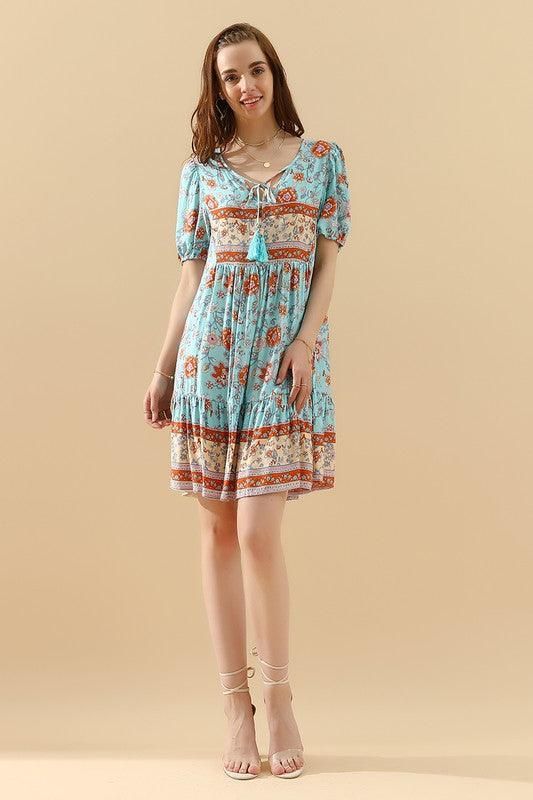 SUMMER PRINT SMALL FRESH HOLIDAY DRESS - Doublju