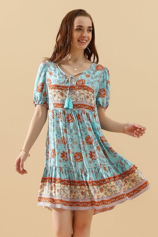 SUMMER PRINT SMALL FRESH HOLIDAY DRESS - Doublju