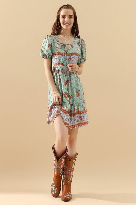 SUMMER PRINT SMALL FRESH HOLIDAY DRESS - Doublju