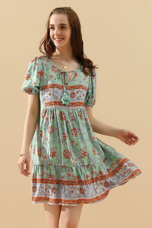 SUMMER PRINT SMALL FRESH HOLIDAY DRESS - Doublju