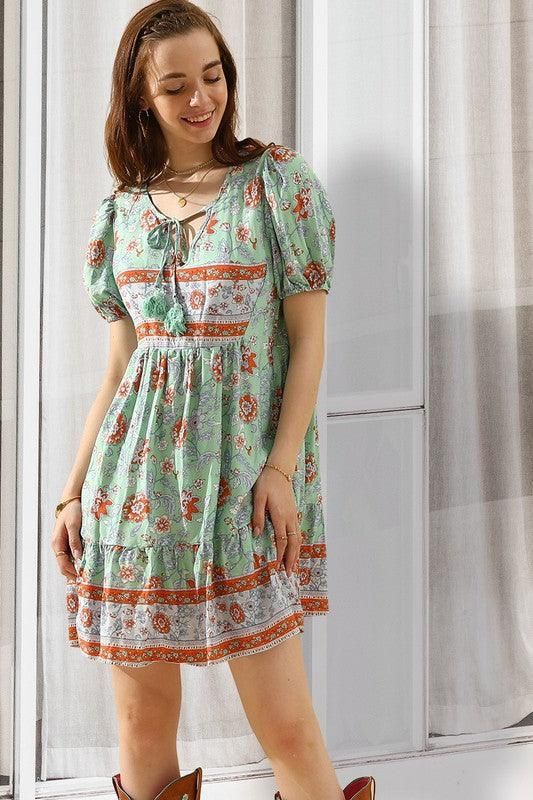 SUMMER PRINT SMALL FRESH HOLIDAY DRESS - Doublju