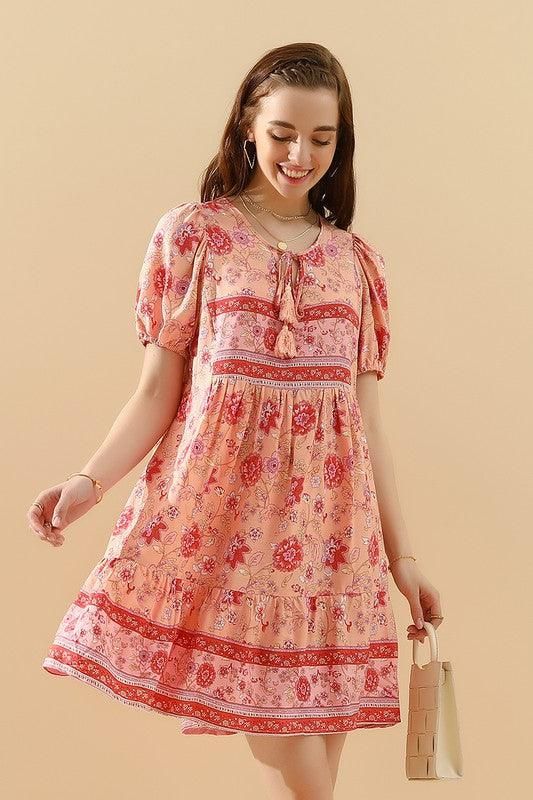 SUMMER PRINT SMALL FRESH HOLIDAY DRESS - Doublju