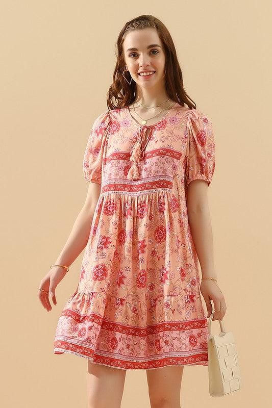 SUMMER PRINT SMALL FRESH HOLIDAY DRESS - Doublju