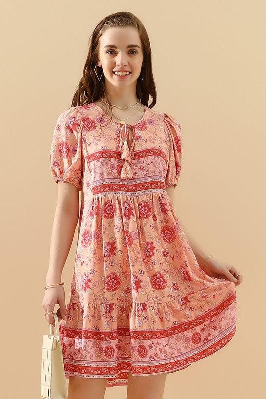 SUMMER PRINT SMALL FRESH HOLIDAY DRESS - Doublju