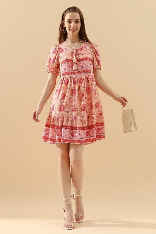 SUMMER PRINT SMALL FRESH HOLIDAY DRESS - Doublju