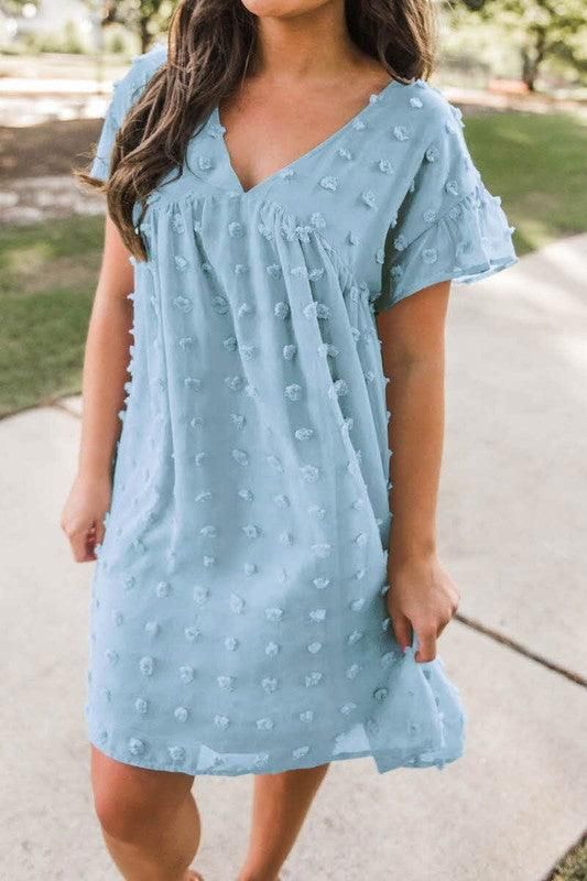LOOSE V NECK SHORT SLEEVED CASUAL DRESS - Doublju