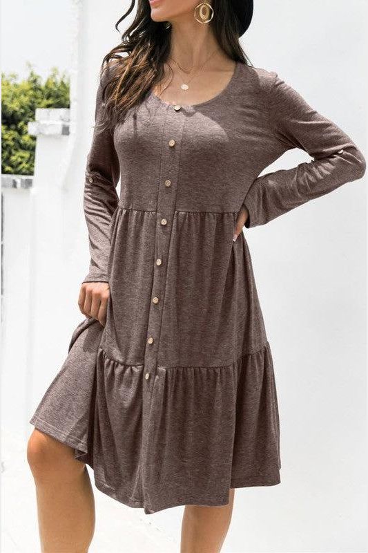 LOOSE CASUAL BUTTON DRESS - Doublju