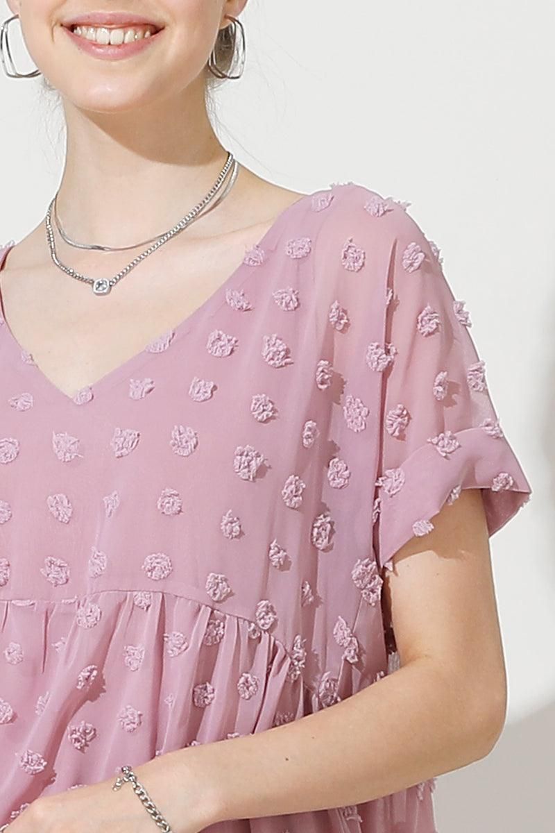 V NECK DOT CHIFFON SHORT LOVELY DRESS - Doublju