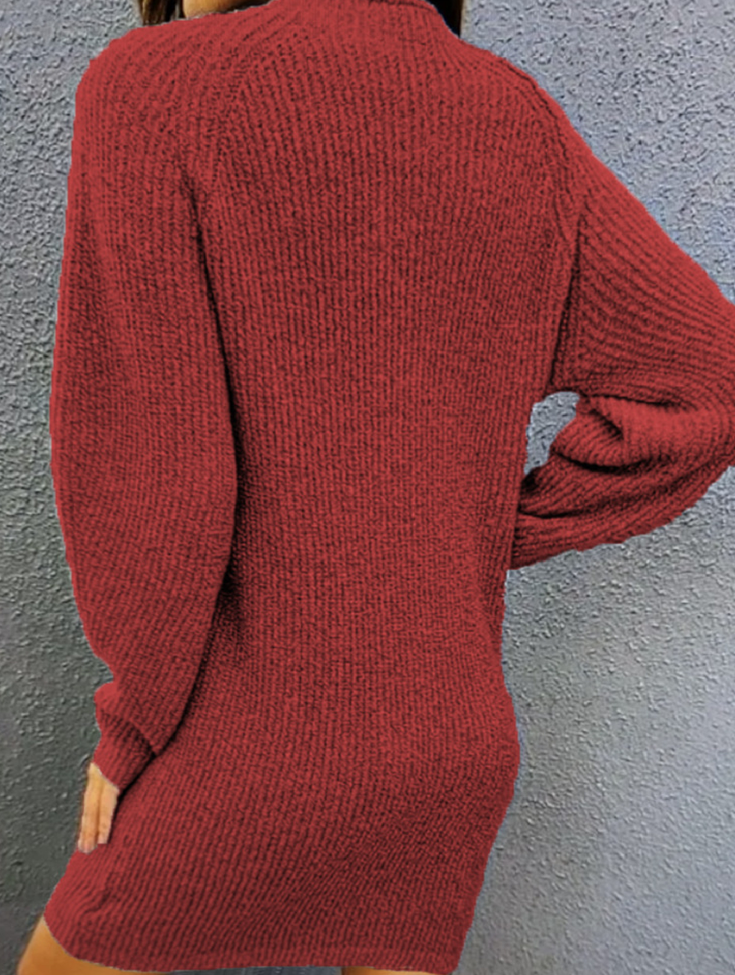 Knit plain color loose long-sleeved dress