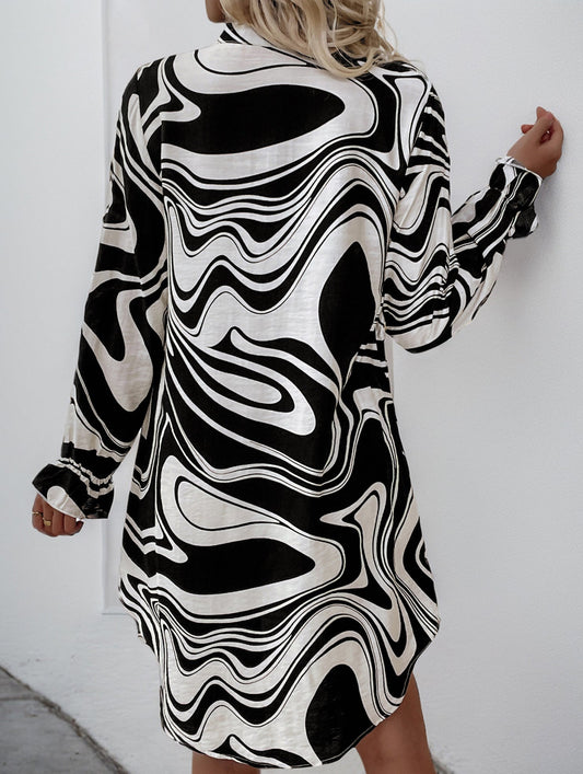 Printed shirt long-sleeved dress