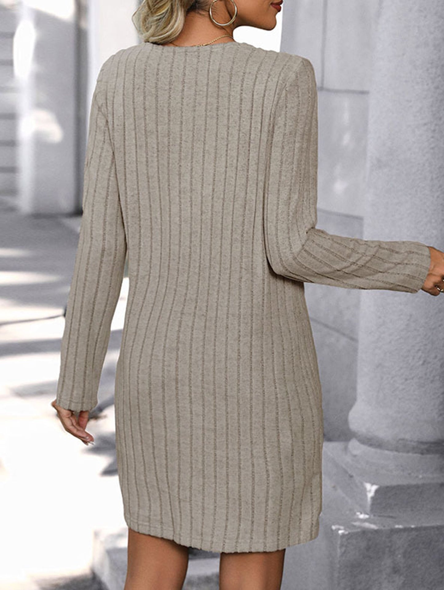 Knit button-down collar dress