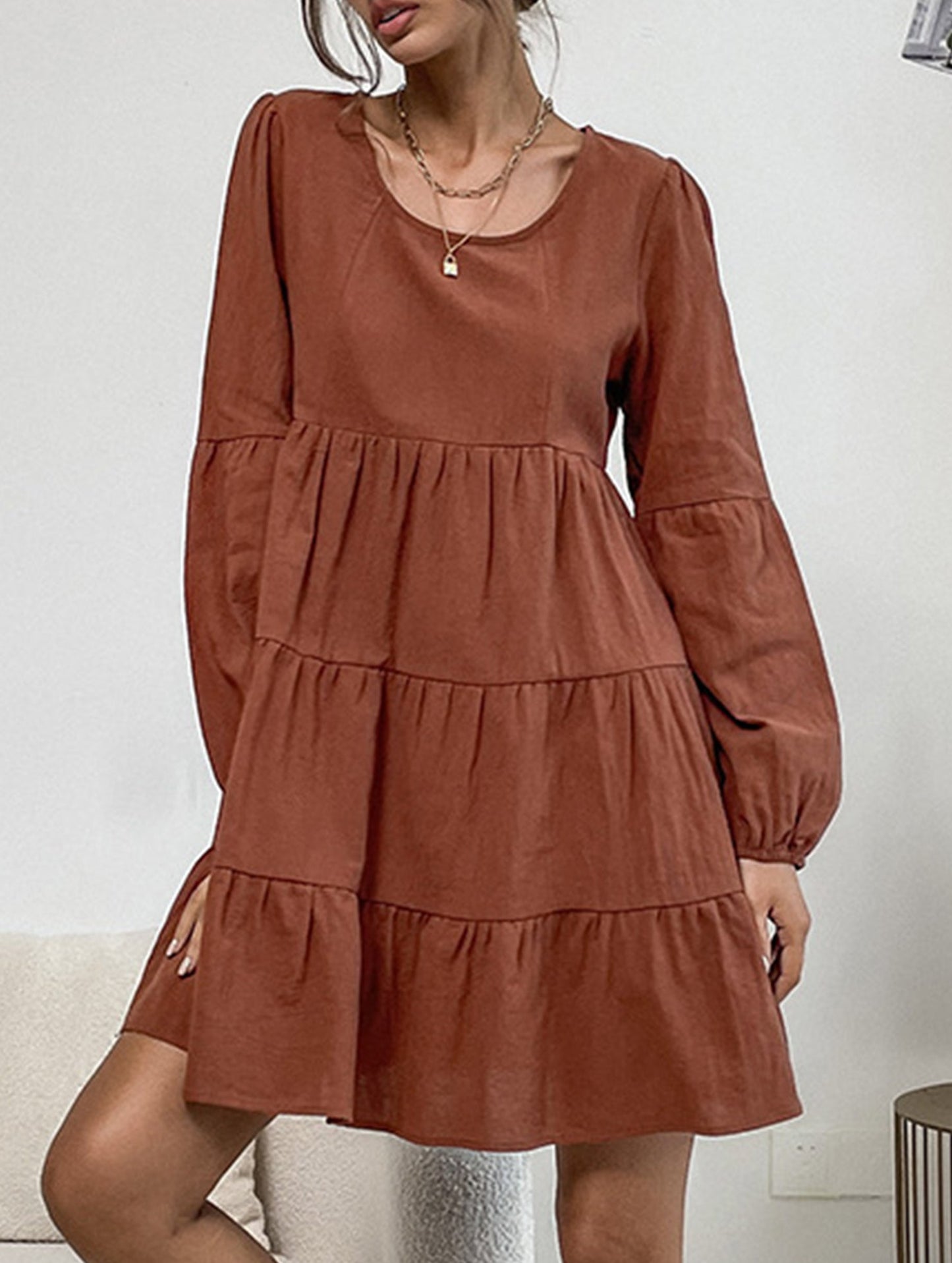 Cake pleat linen and cotton dress