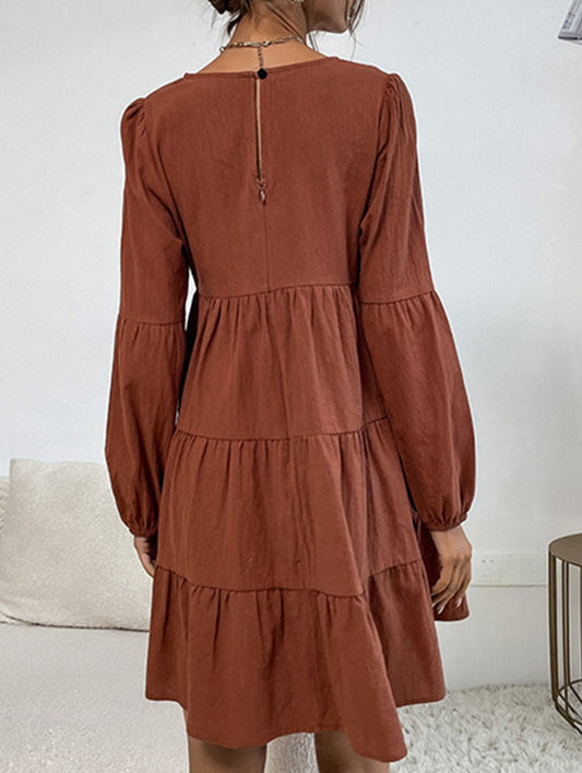 Cake pleat linen and cotton dress