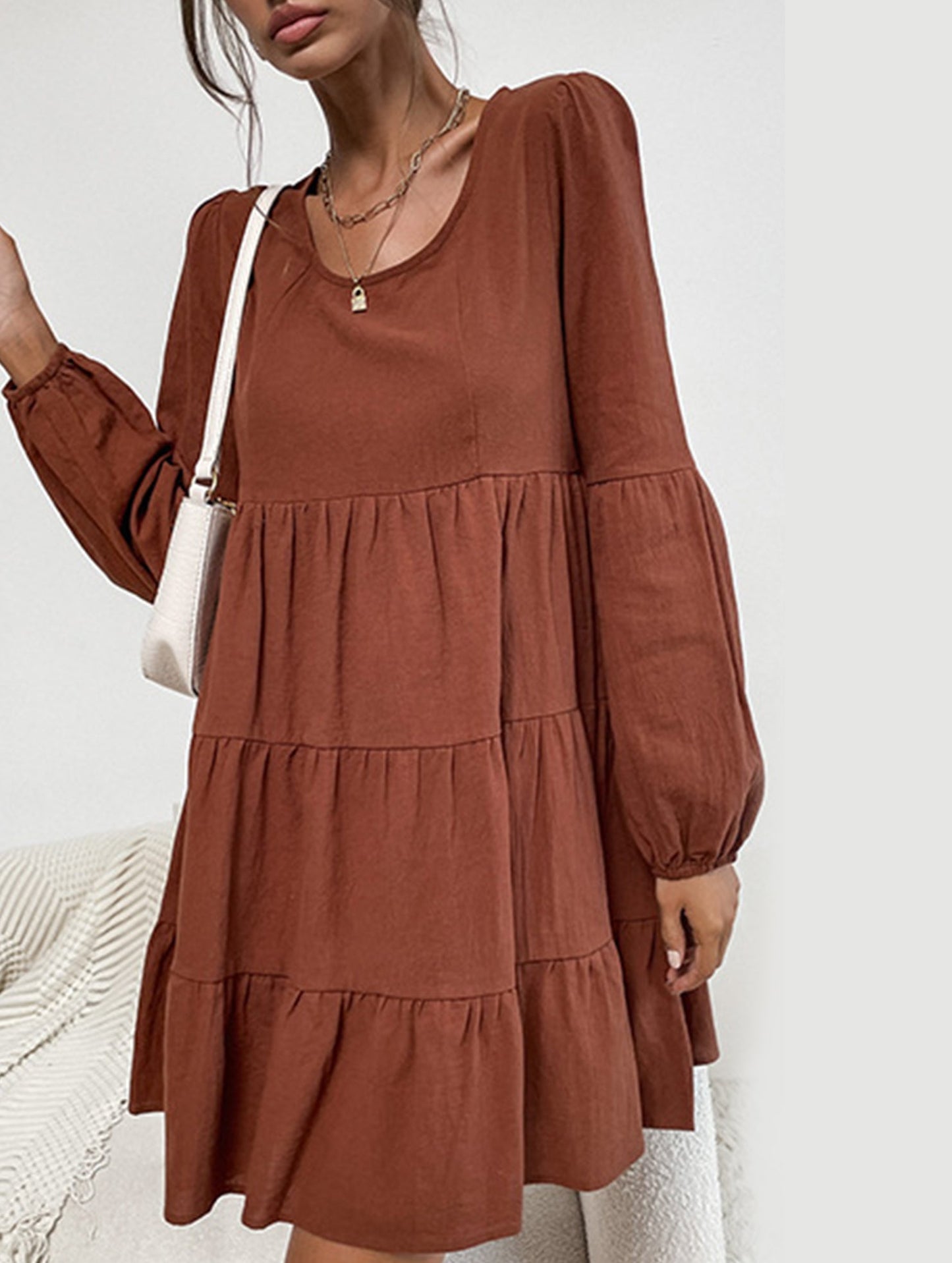 Cake pleat linen and cotton dress