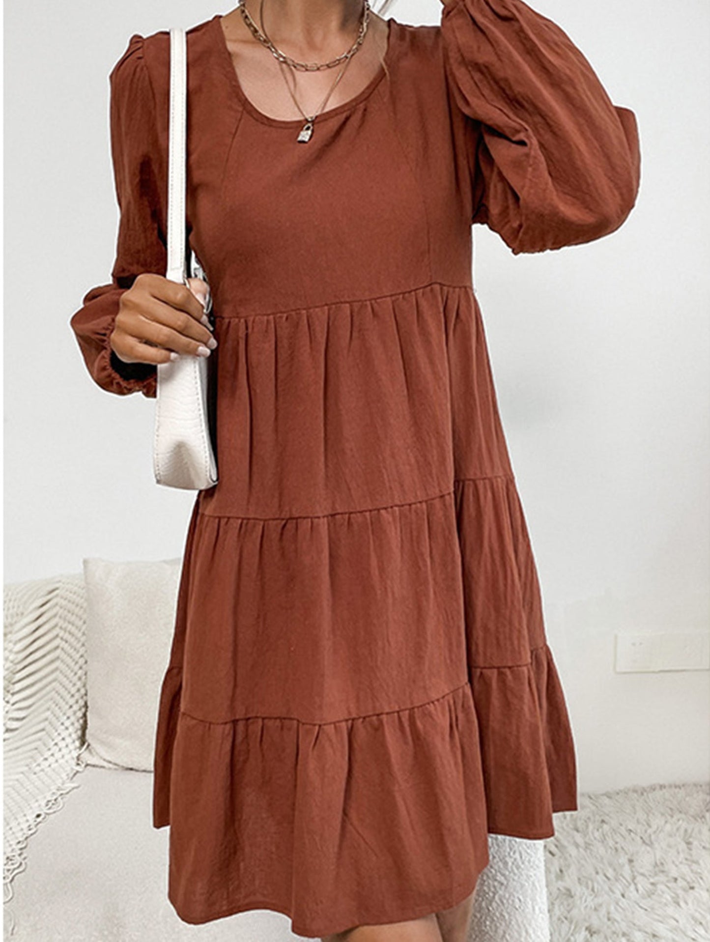 Cake pleat linen and cotton dress