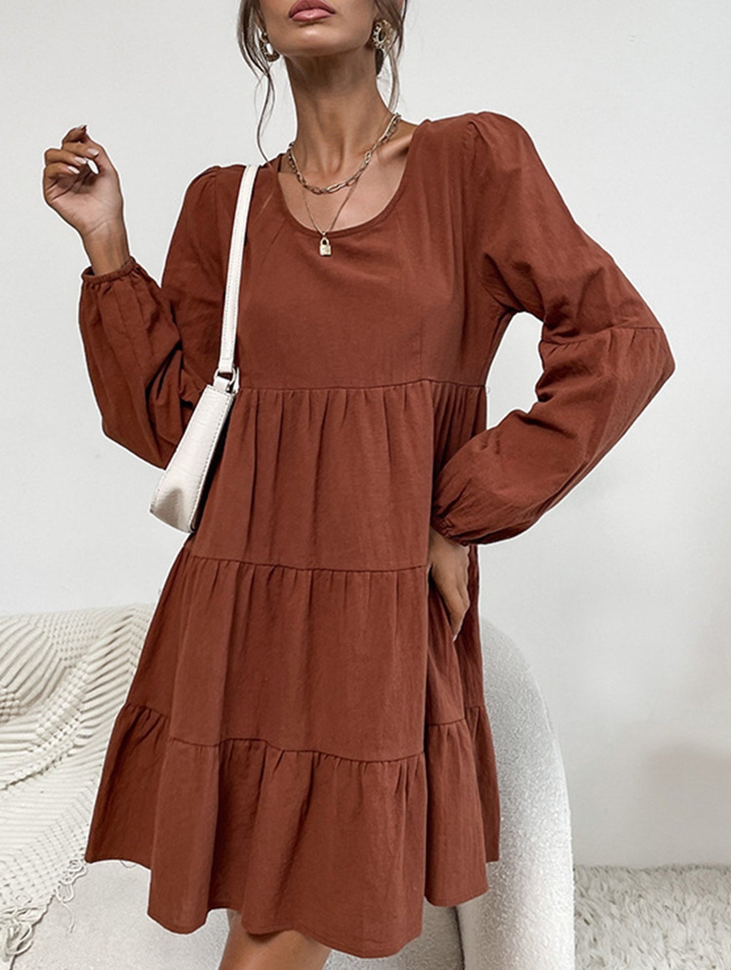 Cake pleat linen and cotton dress