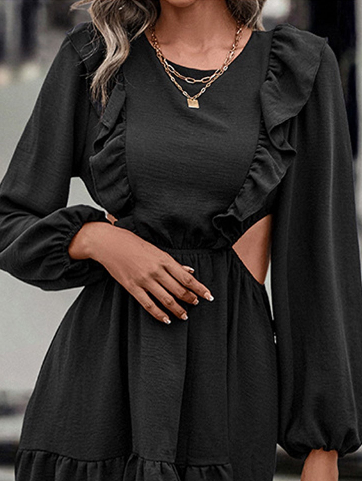 Lace-up lace leaf hem splice bare-waist dress