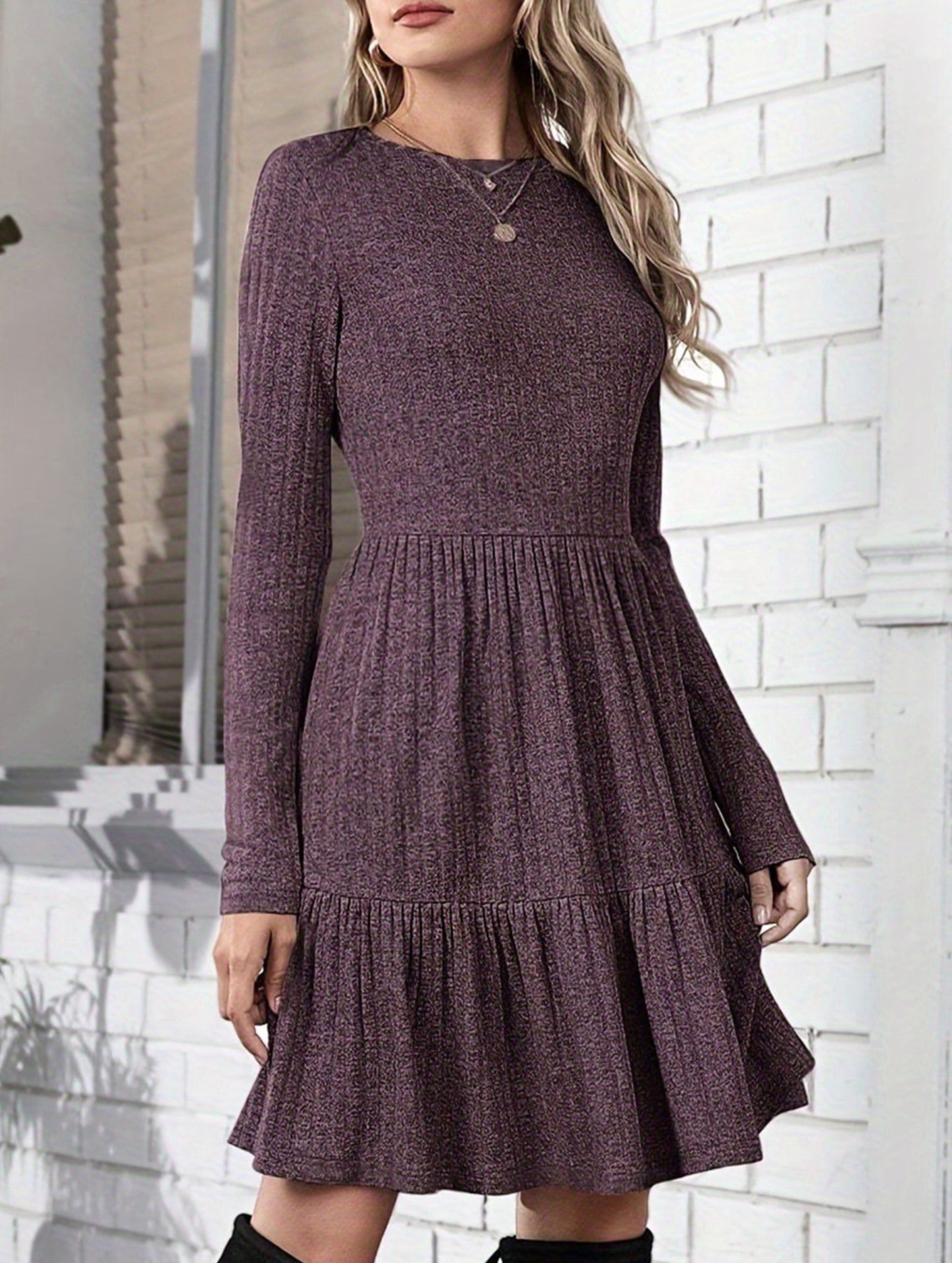 Crew Neck Loose Striped Sweater Dress