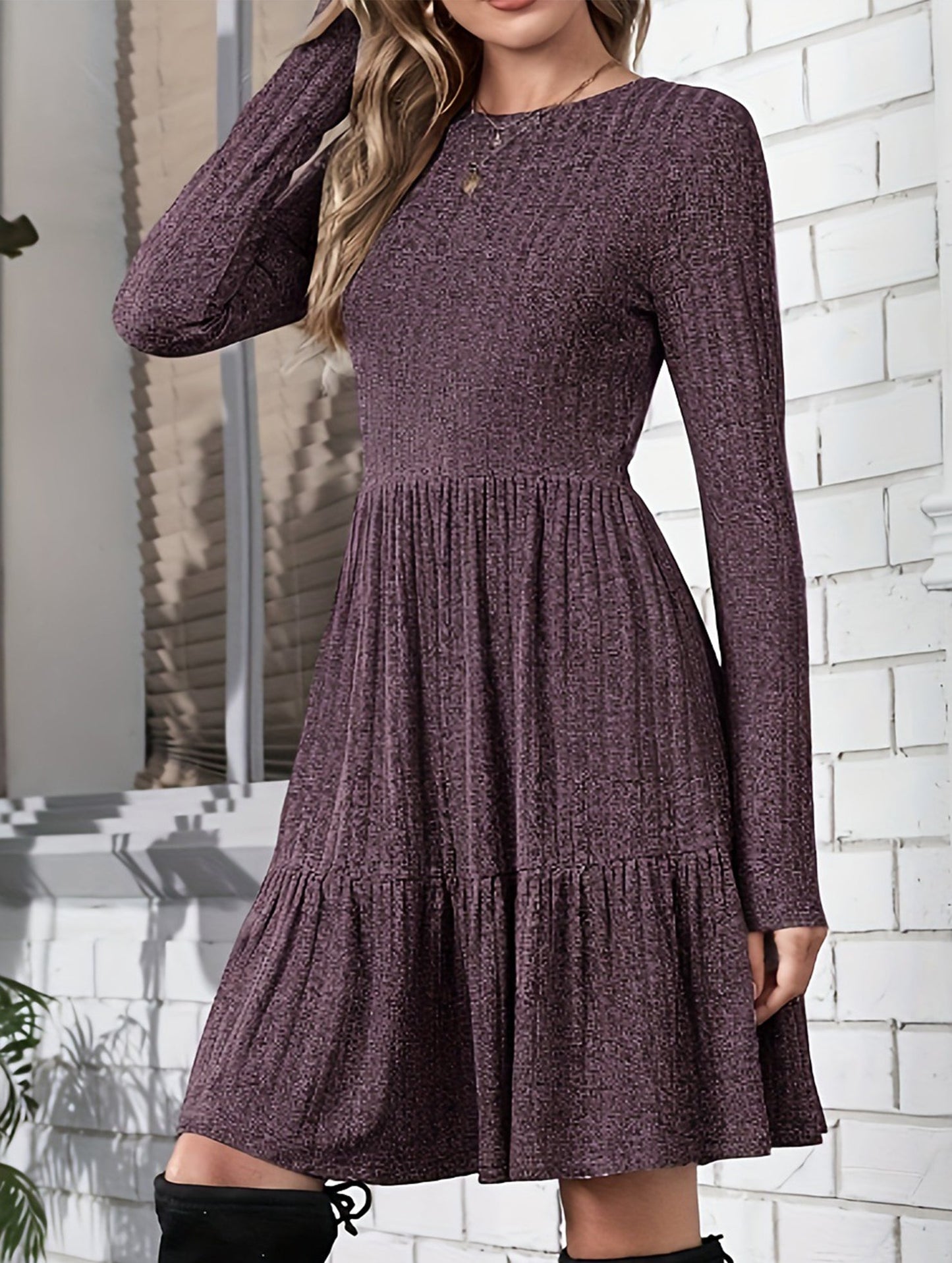 Crew Neck Loose Striped Sweater Dress