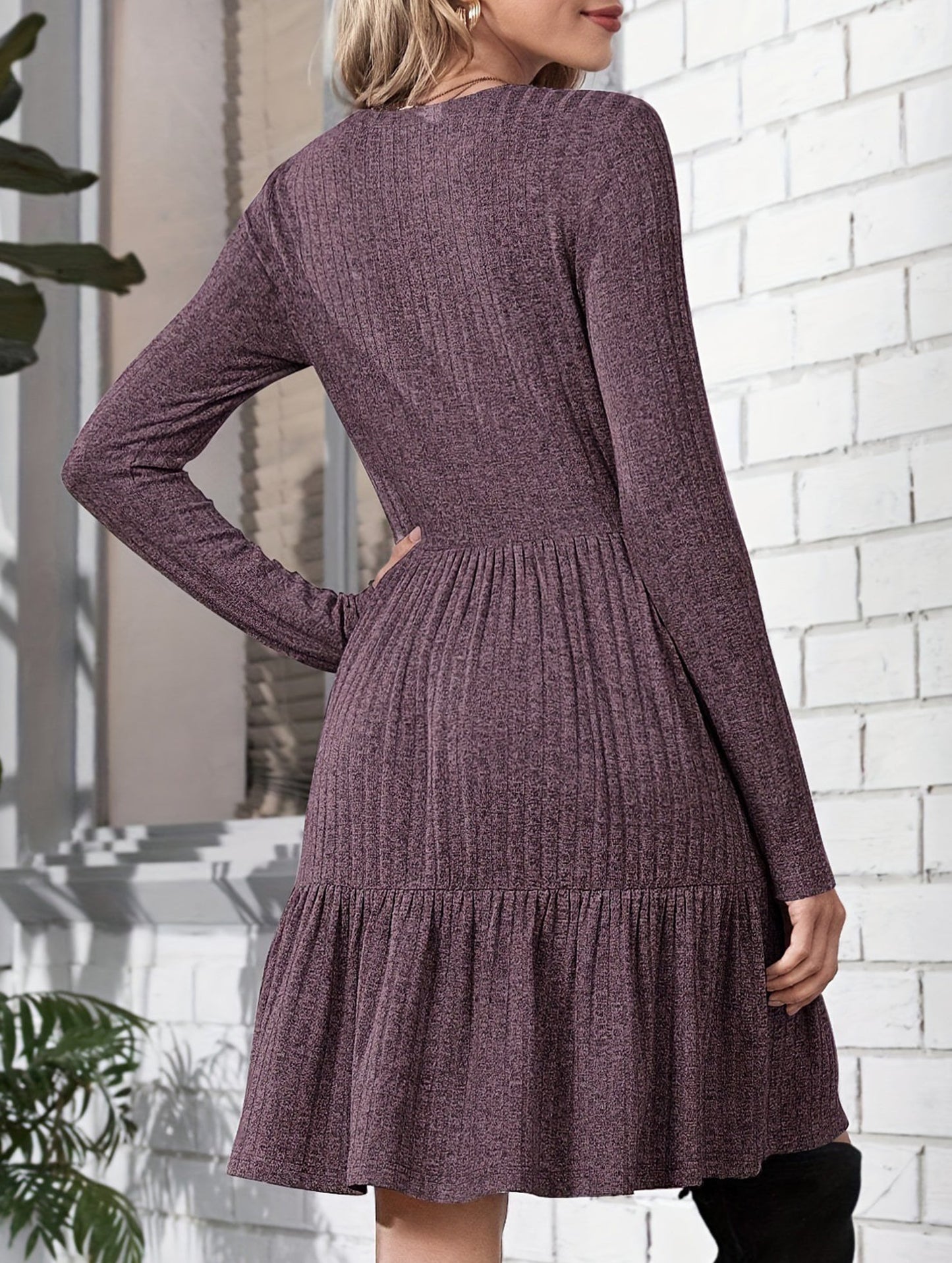 Crew Neck Loose Striped Sweater Dress
