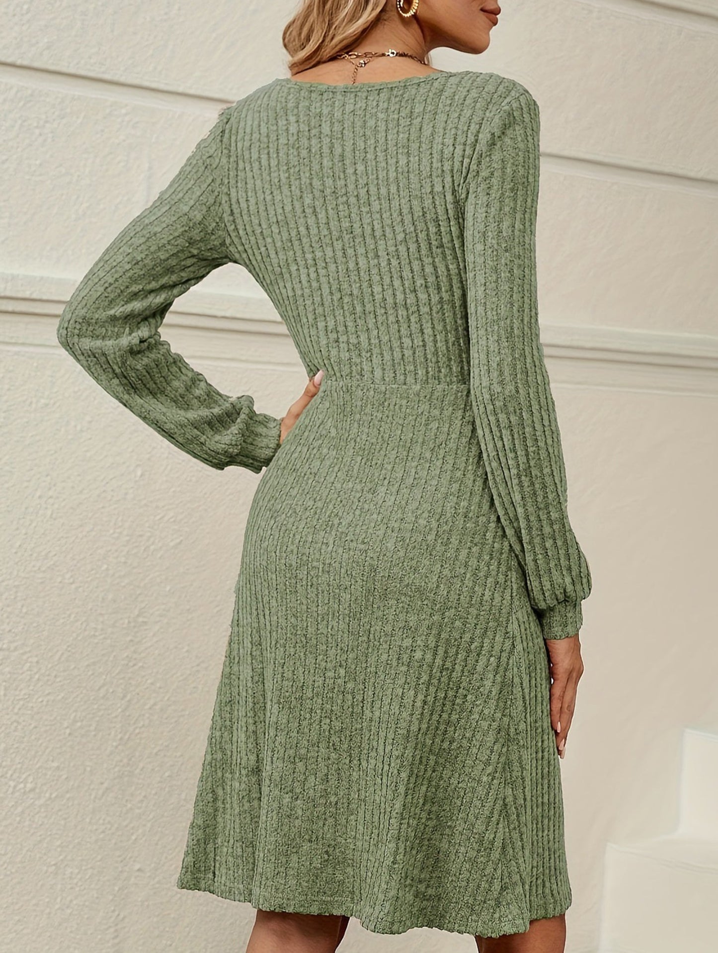 Loose solid color striped long-sleeved dress