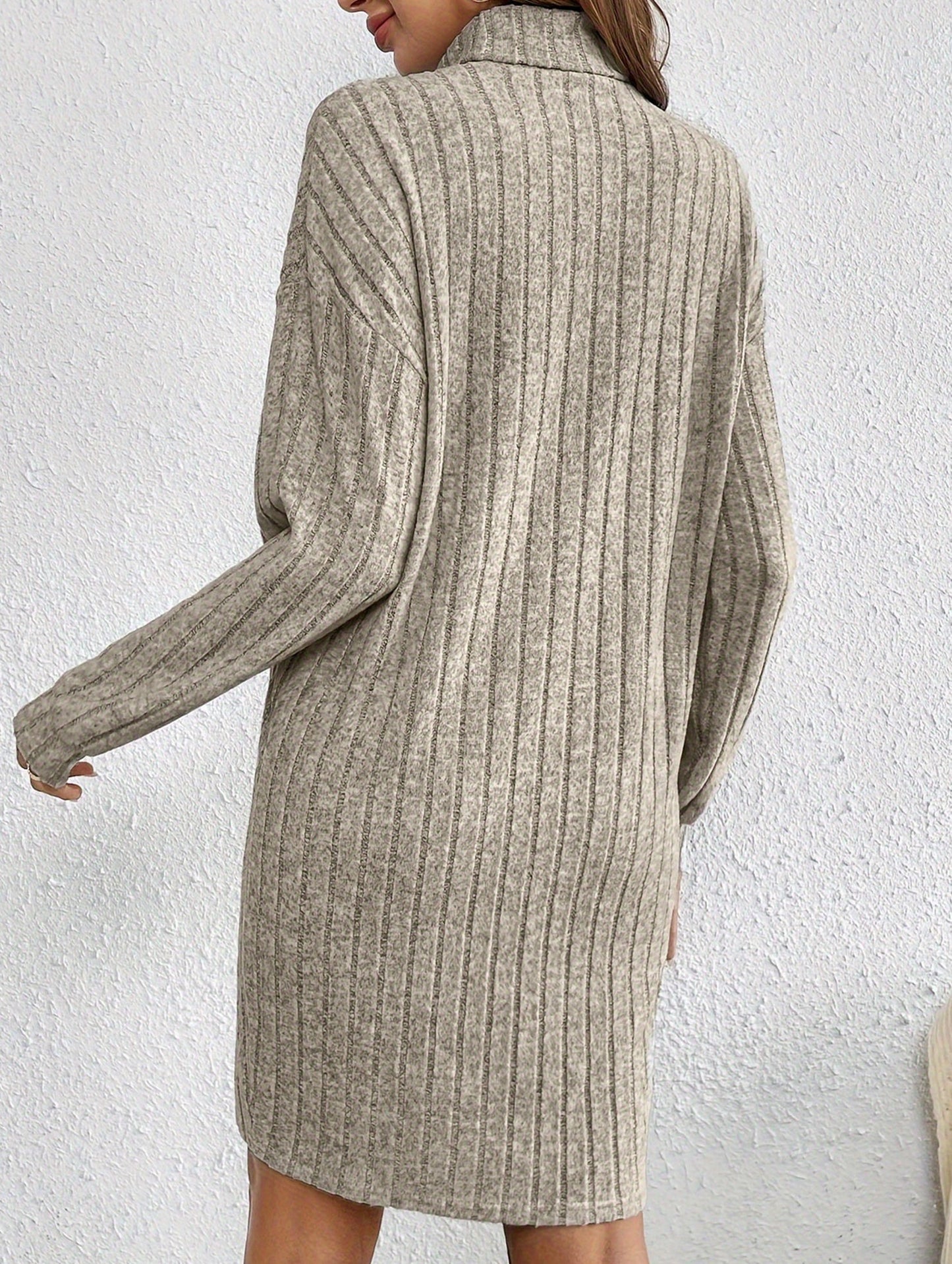 High-neck long-sleeved loose knit dress