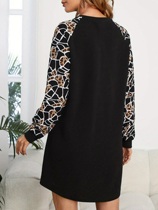 Leopard print contrast knit dress