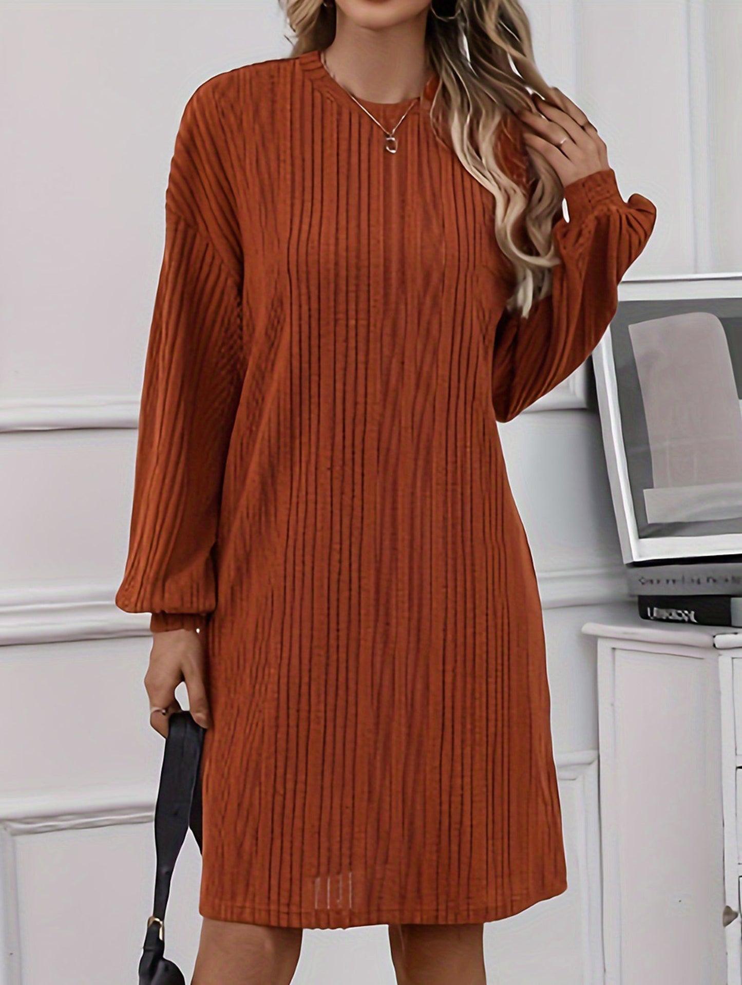 Round neck long sleeve versatile dress