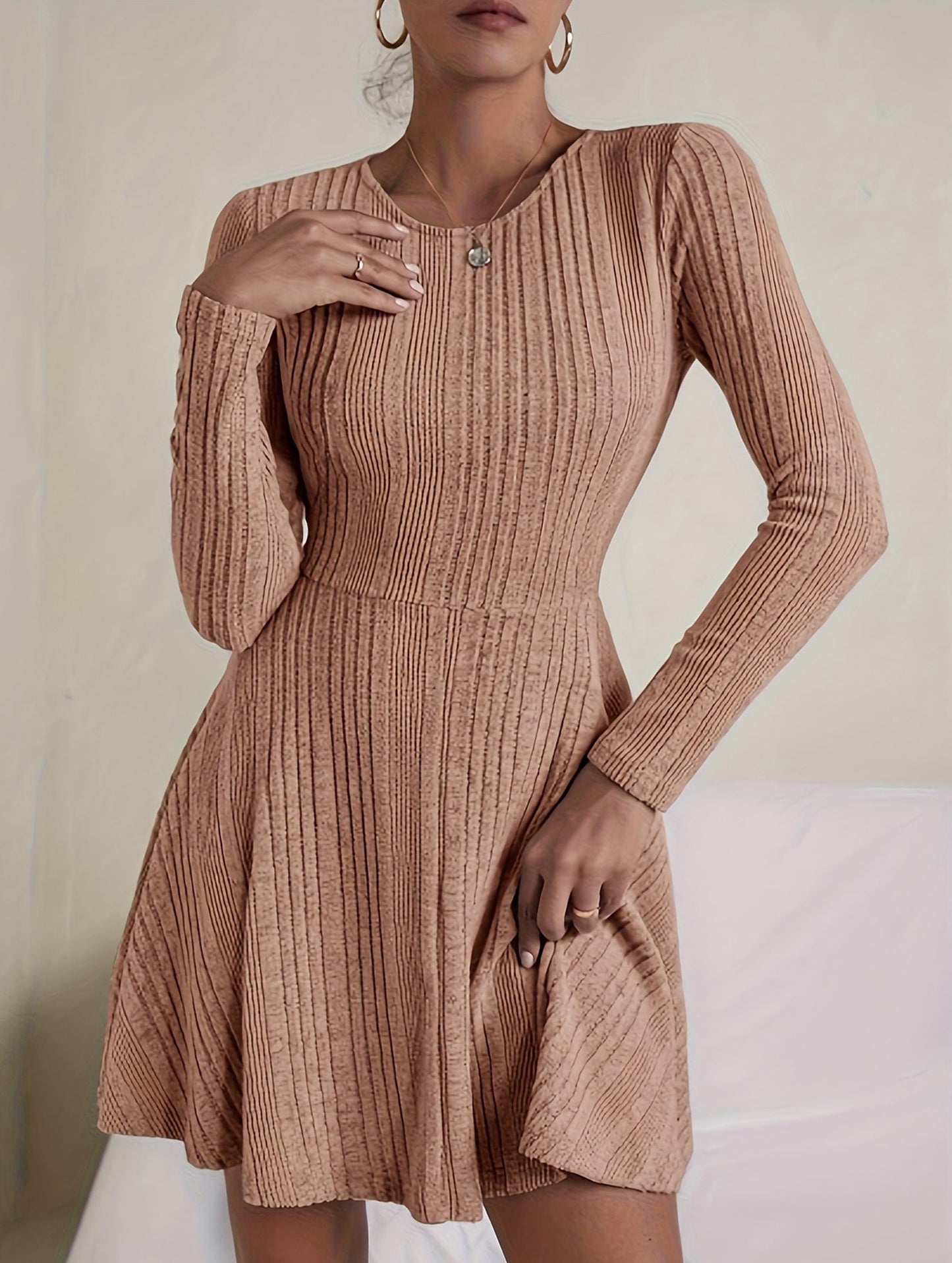Casual Zipper Knit Long Sleeve Dress