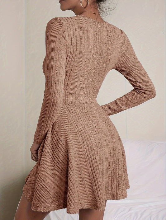 Casual Zipper Knit Long Sleeve Dress