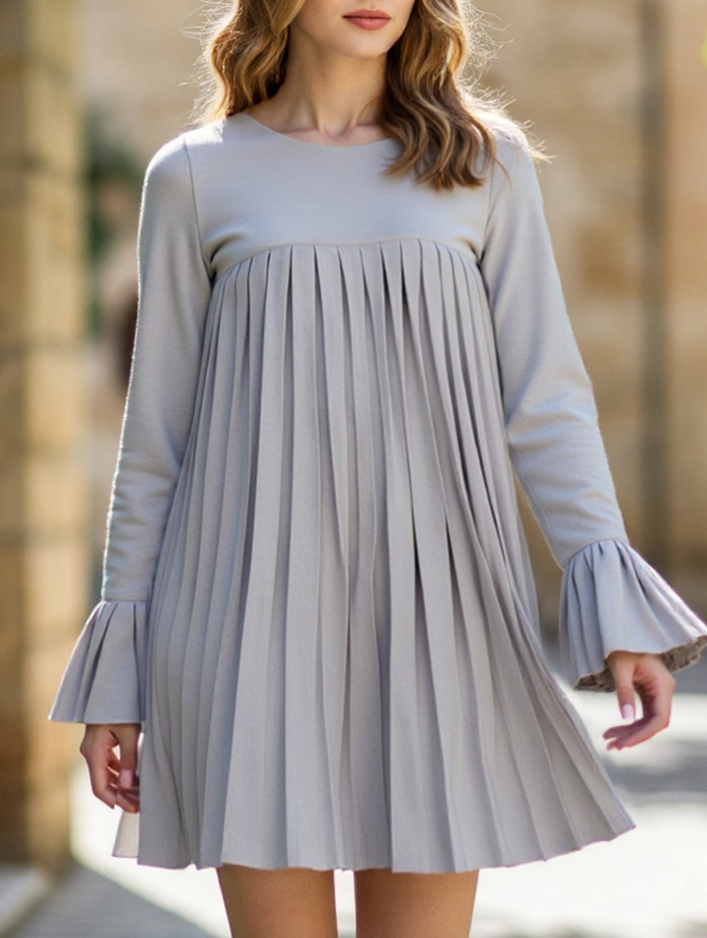 Fashion solid color pleated dress
