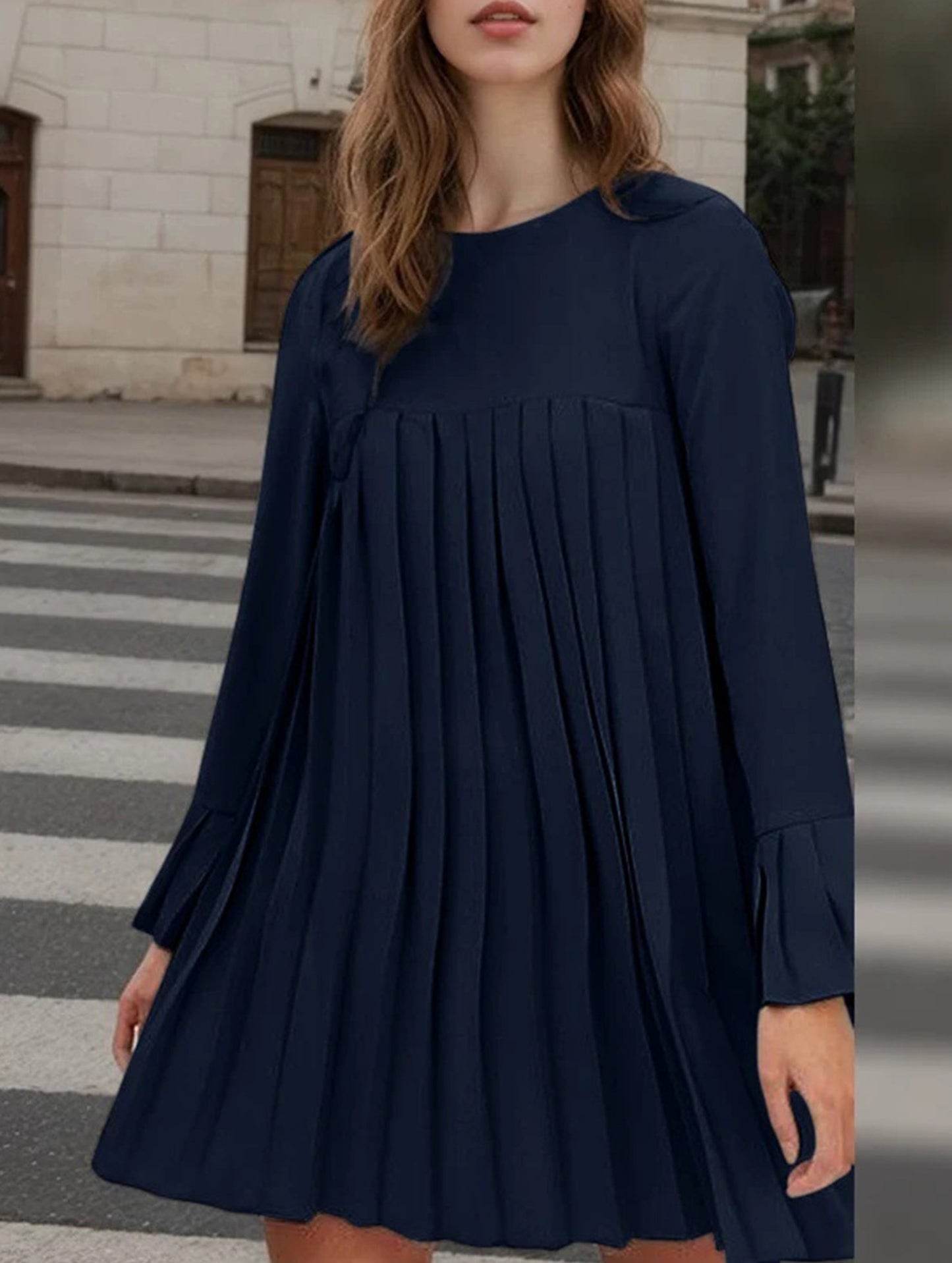 Fashion solid color pleated dress