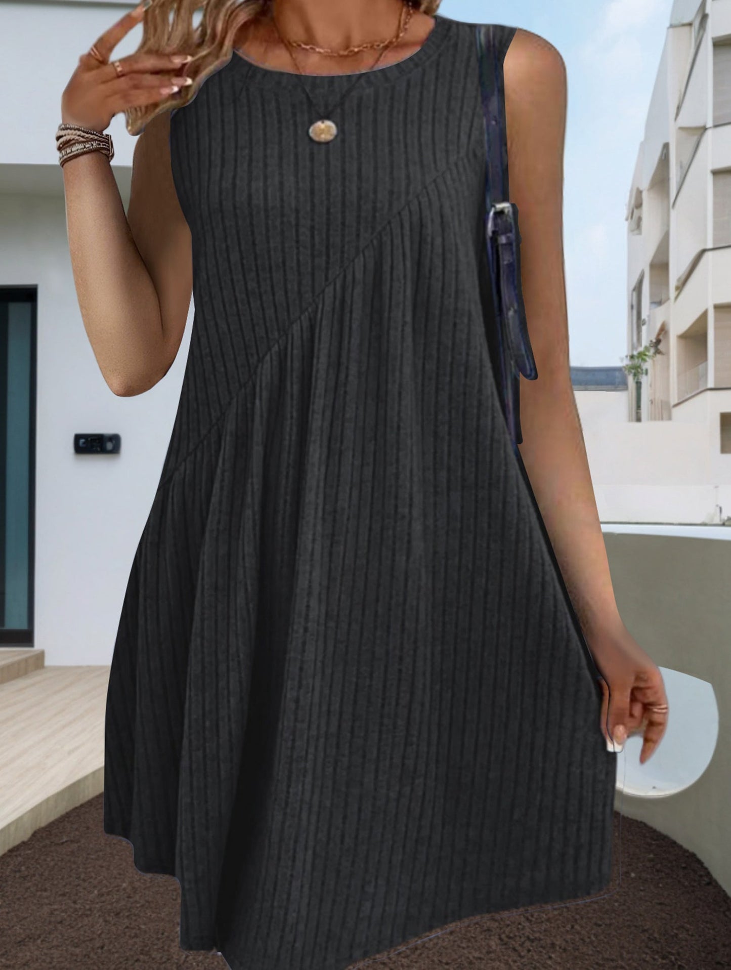 Irregular brushed stripe dress
