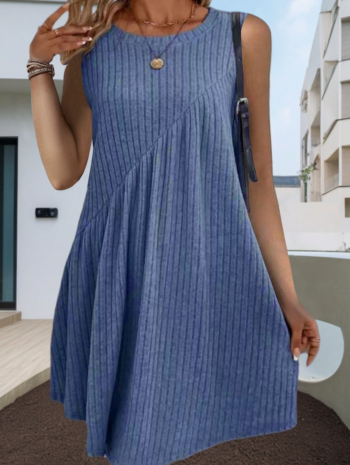 Irregular brushed stripe dress